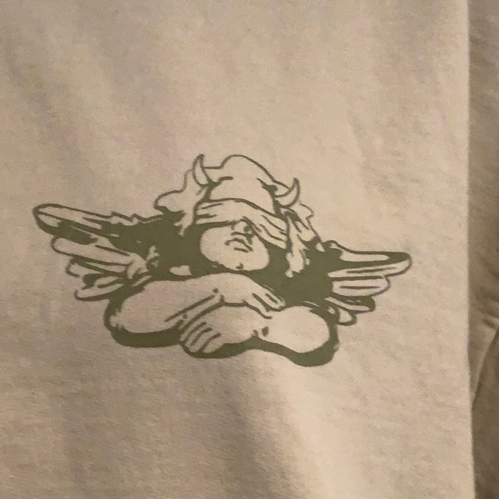 BOYS LIE Angel Tinkerbell Light Green/Tan Oversized One Size Crewneck Sweatshirt - Picture 2 of 5